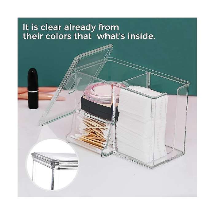 Cotton Pad Holder Lid Container 4 Compartment Cotton Swabs & Ball Holder Pad Box Storage Box
