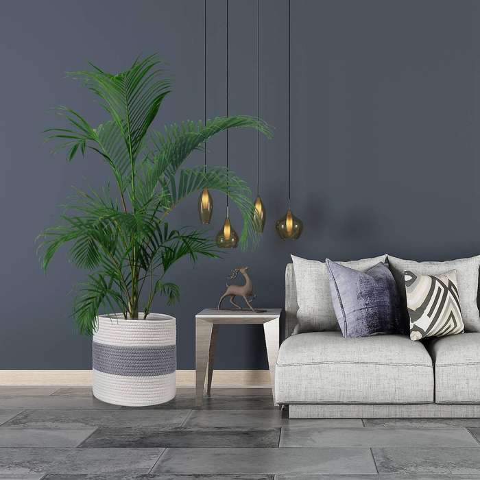 Cotton Rope Plant Basket for Potted Plant, Woven Storage Basket, Indoor Floor Planting Pots with Han
