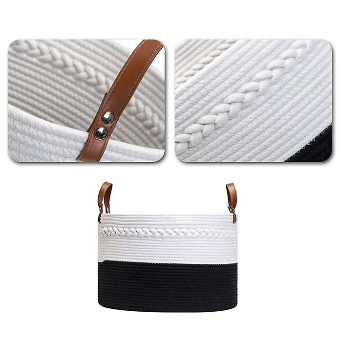 Cotton Rope Blanket Basket with Leather Handles Extra Large Nature Blanket Basket for Nursery Clothe