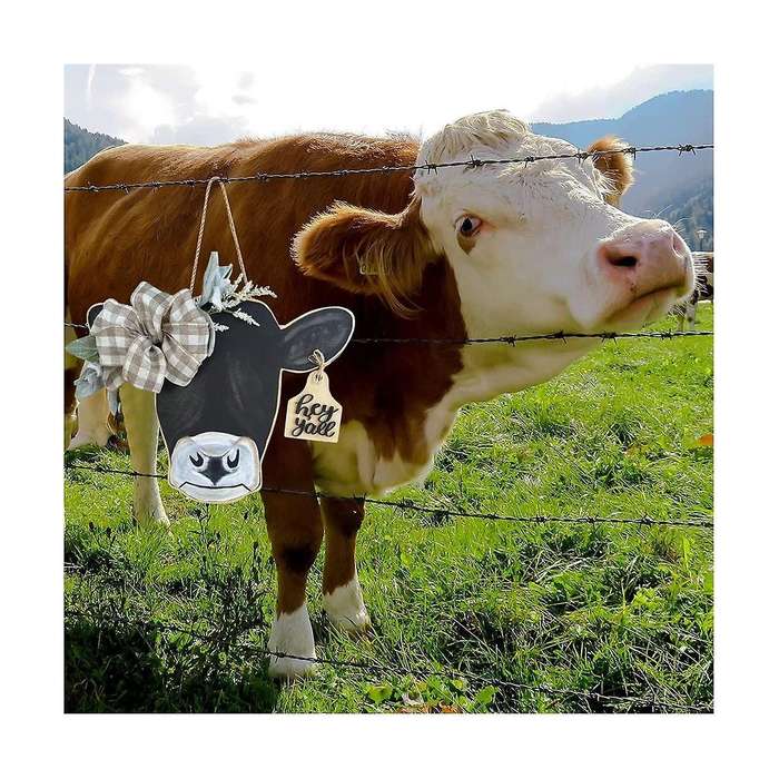Cow Head Sign Welcome Front Door Hanger Handicraft Farmhouse Spring Porch Decor Ornaments Gifts