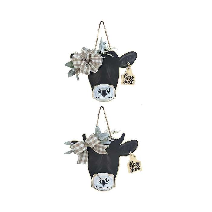 Cow Head Sign Welcome Front Door Hanger Handicraft Farmhouse Spring Porch Decor Ornaments Gifts