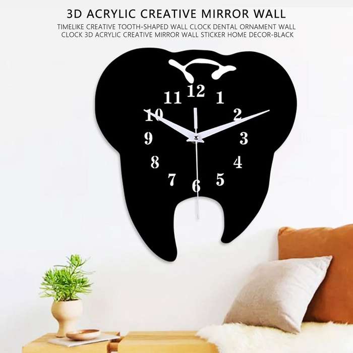 Creative Tooth-Shaped Wall Clock Dental Ornament Wall Clock 3D Acrylic Creative Mirror Wall Sticke