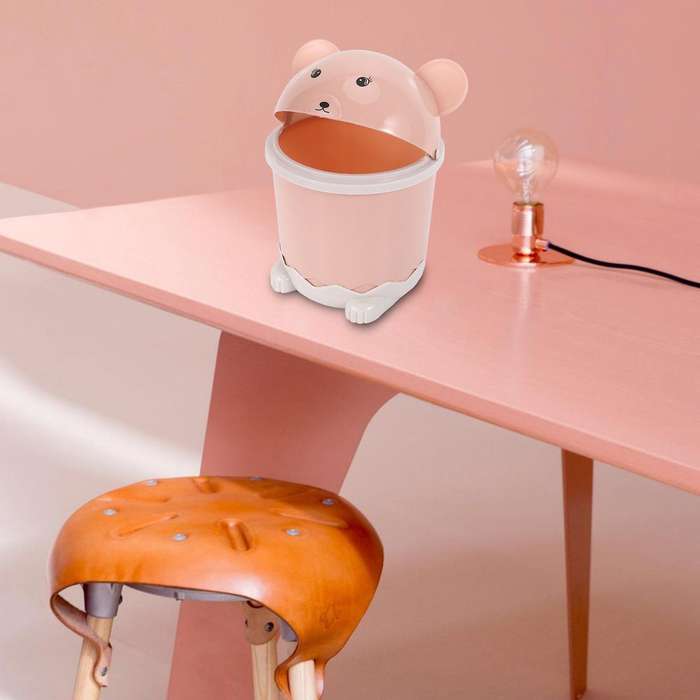 Creative Cute Desktop Trash Desktop with Lid Small Paper Basket Mini Flip Plastic Trash Can Pink