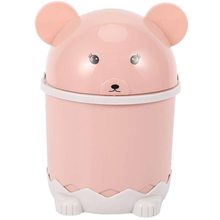 Creative Cute Desktop Trash Desktop with Lid Small Paper Basket Mini Flip Plastic Trash Can Pink