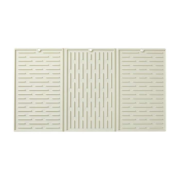 Creamy White Foldable Tri-Fold Tableware Drying Mat Silicone Draining Mat for Kitchen Counters