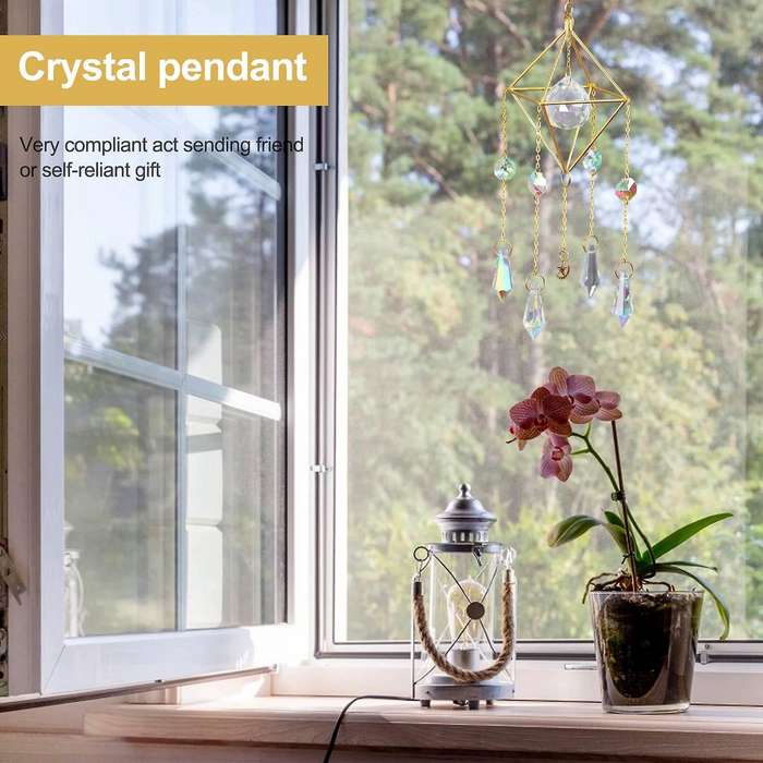 Crystal Catcher, Rainbow Prism, Window Catcher,gold Plated Celestial Suncatcher, Boho & Moon with C