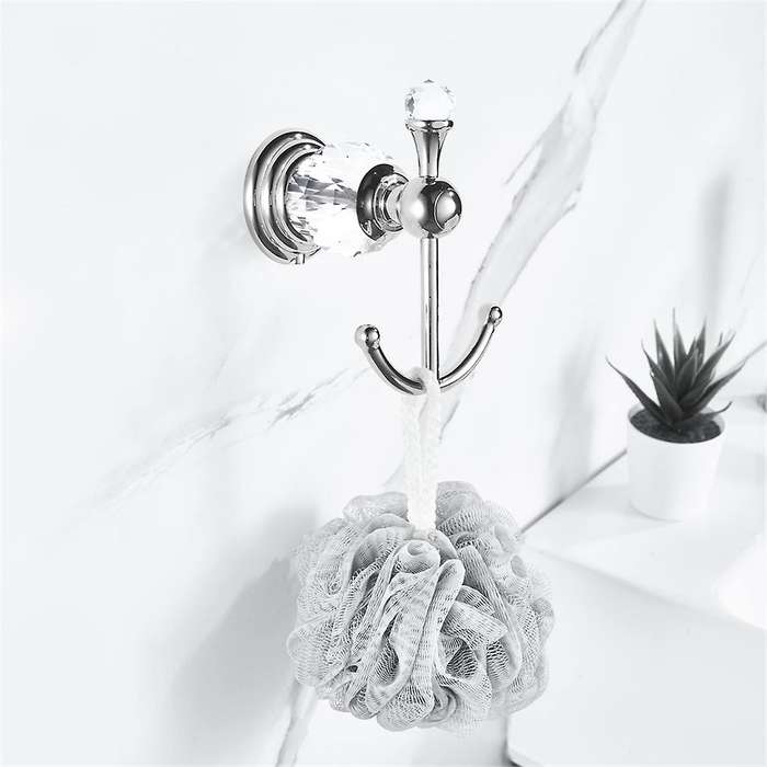Crystal Towel Hook, Silver Robe Hooks, Bathroom Hand Towel Wall Hanger for Clothes Closet Wall Mount