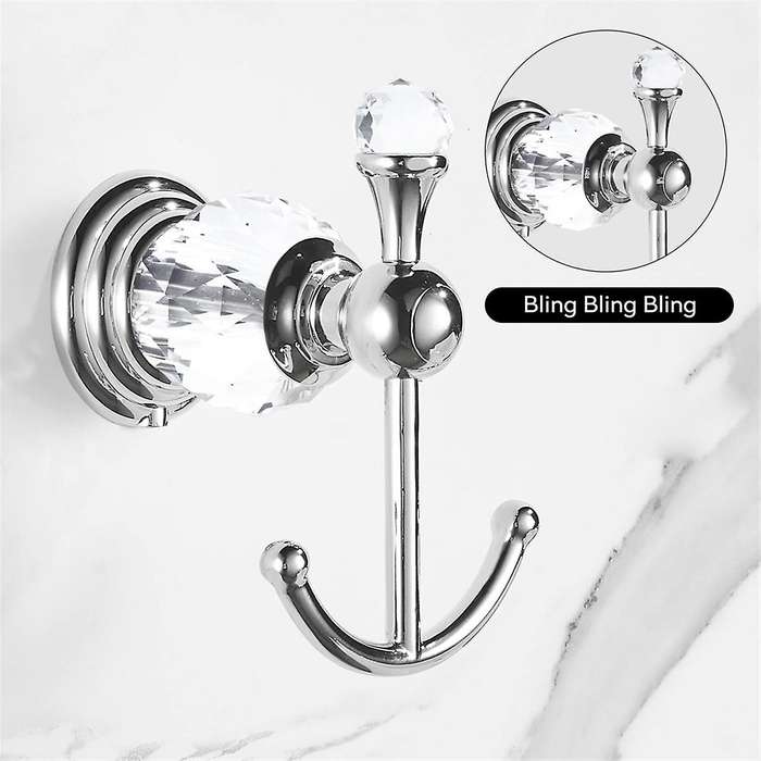 Crystal Towel Hook, Silver Robe Hooks, Bathroom Hand Towel Wall Hanger for Clothes Closet Wall Mount