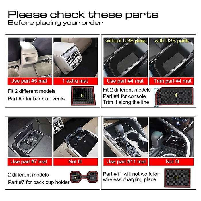 Cup Holder Insert for 2018 2019 2020 2021 Center Console Liner Organizer Door Pocket Mats Pad, 16 PC