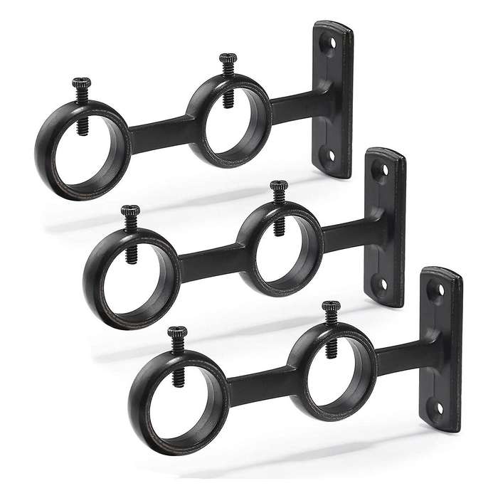 Curtain Rod Bracket, 3pcs Double Curtain Rod Holder, Double Rod Brackets Hooks for Living Room Bedro