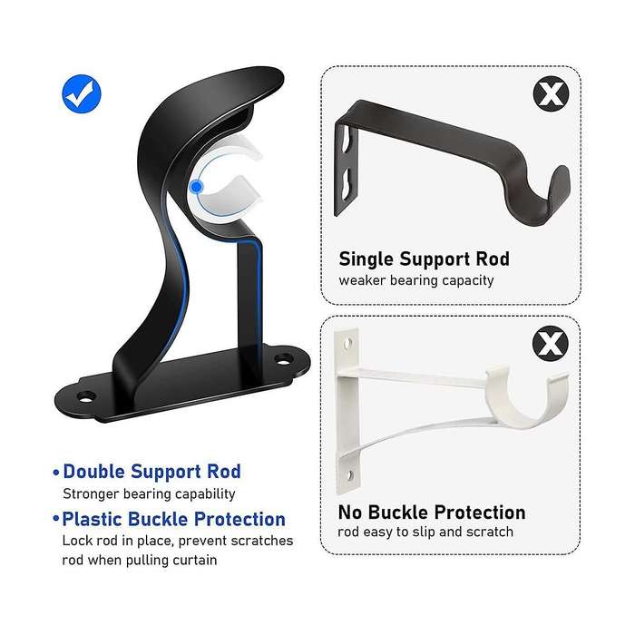 Curtain Rod Bracket, 6 Pack Curtain Rod Hooks for Wall Drapery Single Rods Support Brackets for 1- 1