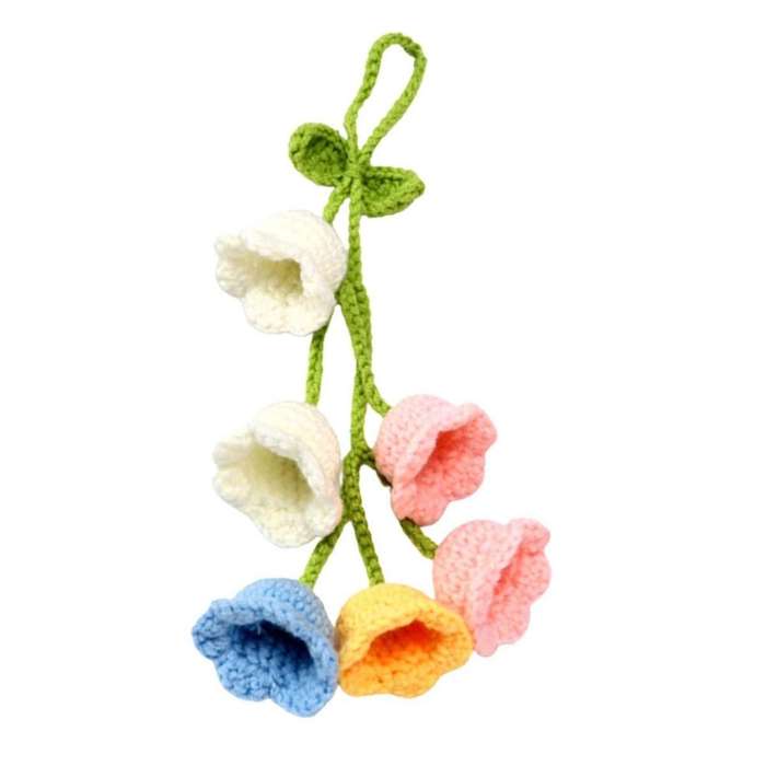 Cute Car Interior Hanging Accessories Car Bellflower Hand Knitted Car Pendant Rear View Mirror Acces
