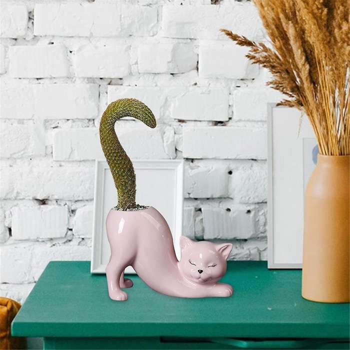 Cute Cat Tail Flower Pot, Ceramic Cartoon Animals, Succulent Cactus Flower Pot