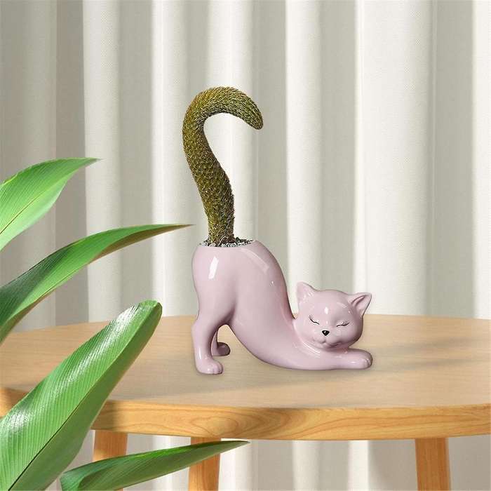 Cute Cat Tail Flower Pot, Ceramic Cartoon Animals, Succulent Cactus Flower Pot