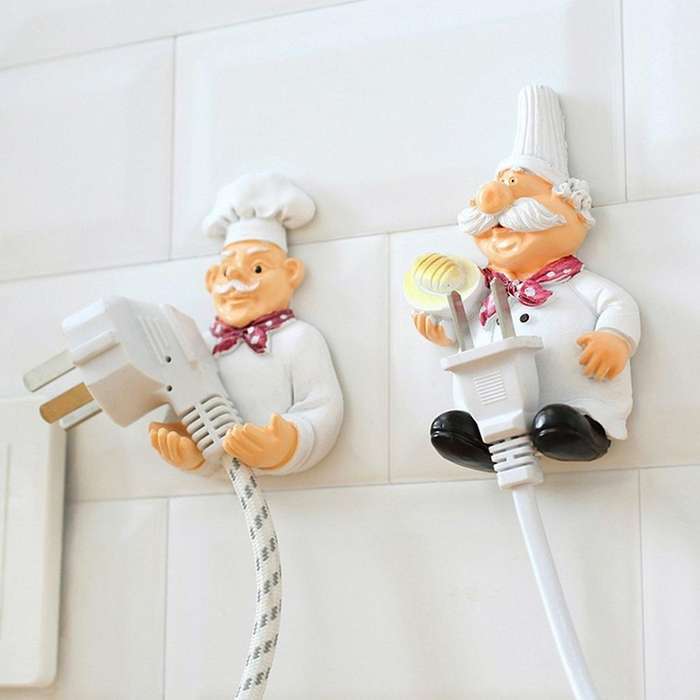 Cute Chef Power Plug Hook Wall Decoration Power Cord Storage Rack
