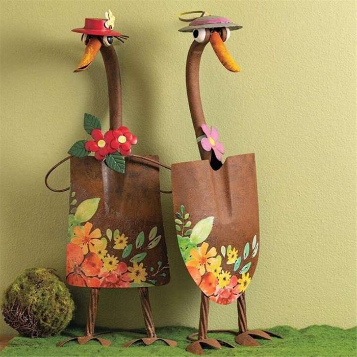 Cute Fairy Garden Decor, Cute Duck Garden Statues, Cute Duck Shovel Spade Art Craft Decoration A