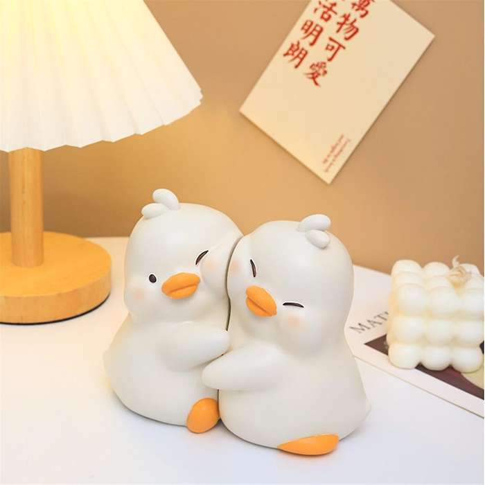 Cute Hug Ducks Decorative Bookends, Resin Book Holders for Shelf Desk Office Bedroom Decoration, Duc