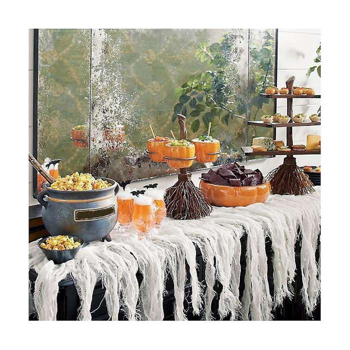 Cute Halloween Resin Pumpkin Bowls On Broom for Serving Fruit Salad Snacks Halloween Party Tabletop
