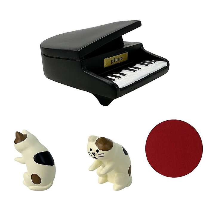 Cute Piano Cats Figurines - Tiny Cats Statue for Desk Decor In Bedroom Or Garden - Little Sculpture