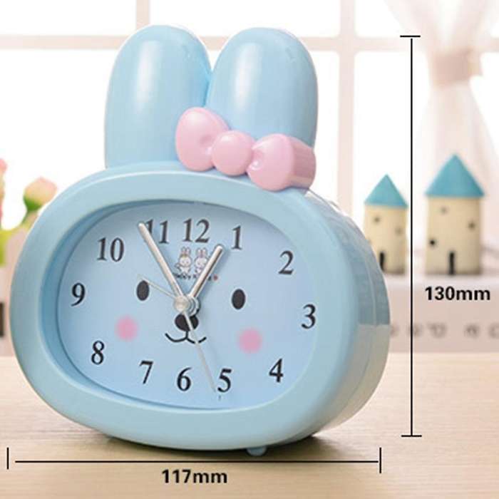 Cute Rabbit Bedside Mute Small Alarm Clock Children Desk Clock Blue