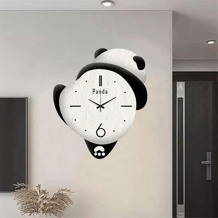 Cute Panda Clock Home Bedroom Cartoon Clock Children'S Room Living Room Wall Clock Silent Punch-Free
