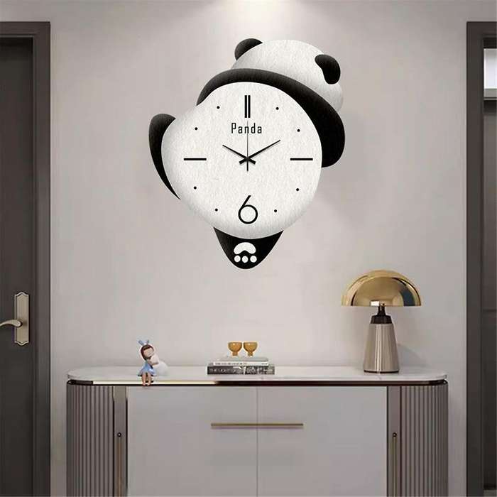 Cute Panda Clock Home Bedroom Cartoon Clock Children'S Room Living Room Wall Clock Silent Punch-Free