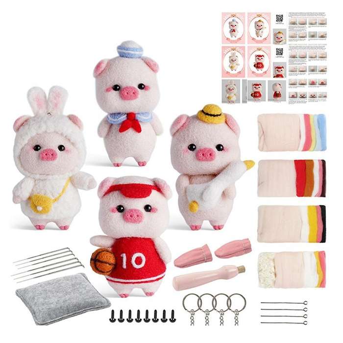 Cute Piggy Doll Needle Felting Kits for Beginner,needle Felting Kit,felt Needles,foam Pad,felt Cloth