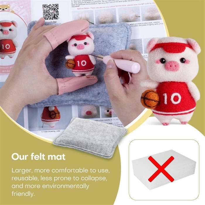 Cute Piggy Doll Needle Felting Kits for Beginner,needle Felting Kit,felt Needles,foam Pad,felt Cloth