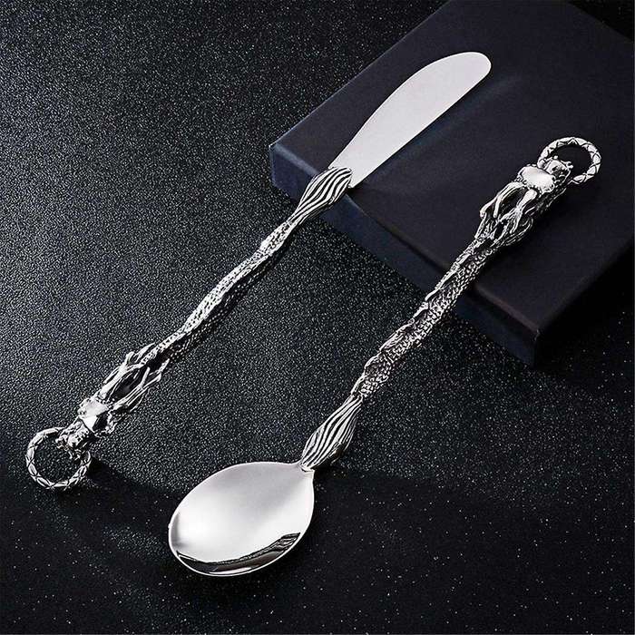 Cutlery Chinese Zodiac Dragon Western-Style Fork Trend Punk Wind Stainless Steel Portable Tableware