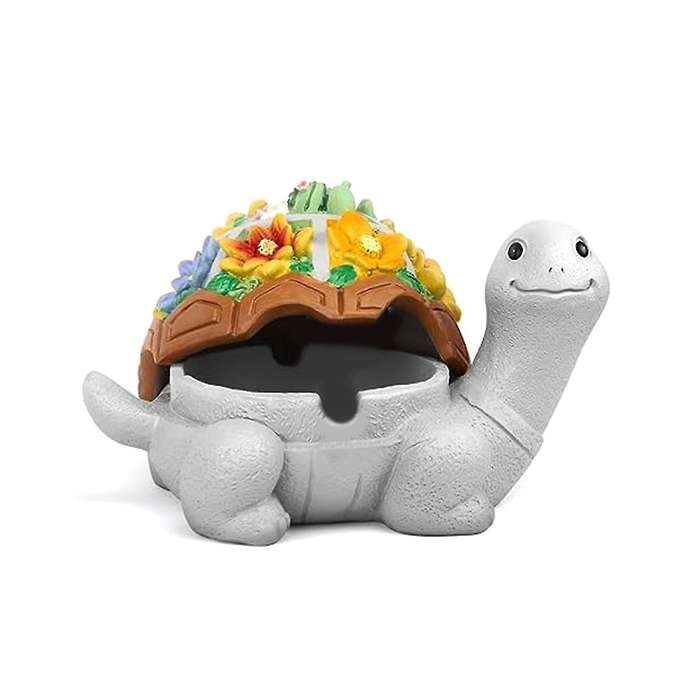 Cute Turtle Ashtray with Lid, Smokeless Waterproof Ashtray Resin Ashtray for Patio Home Office Gifts