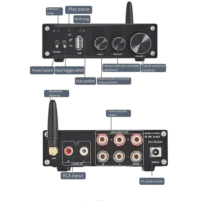 D21U TPA3116 Digital HIFI Amplifier 2.1 U Disk Bluetooth 3034 5.1 Digital Amplifier Black