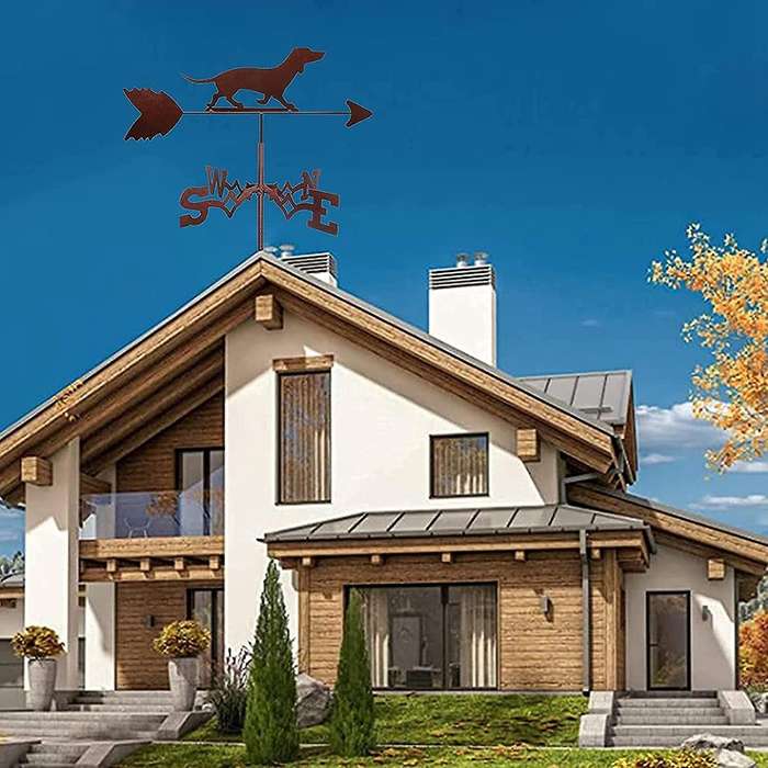 Dachshund Weather Vane Stainless Steel Spray Paint Outdoor Rooftop Roof Ornaments