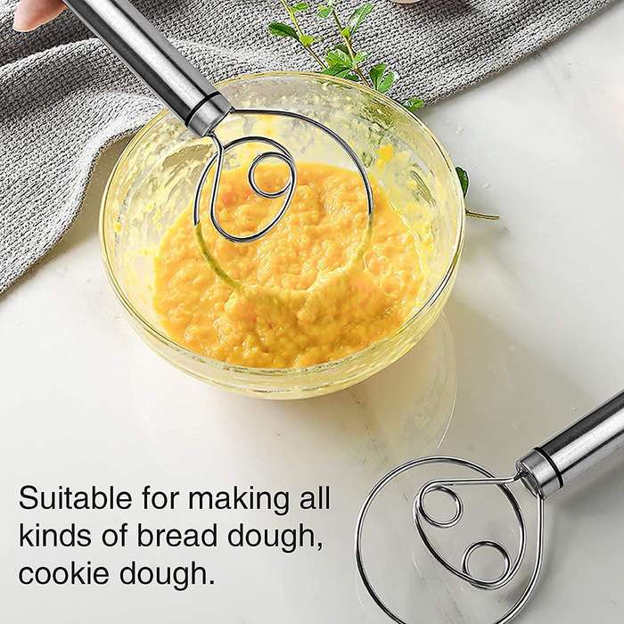 Danish Dough Whisk, 2 Pack Premium Stainless Steel Dutch Whisk, Hand Mixer Artisan Blender for Brea