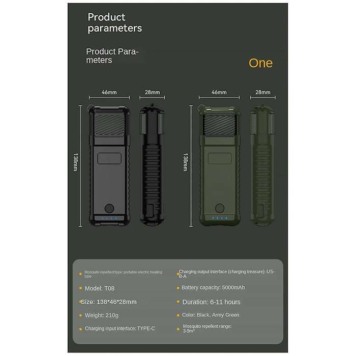 Dark Green Mosquito Repeller Portable Handheld Mosquito Repeller Lithium Battery Heated Electric Mos