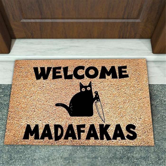 Dark Cat Welcome Madafakas Full Print Doormat Fun Doormat Home Decor Kitchen Bathroom Decor Give Peo