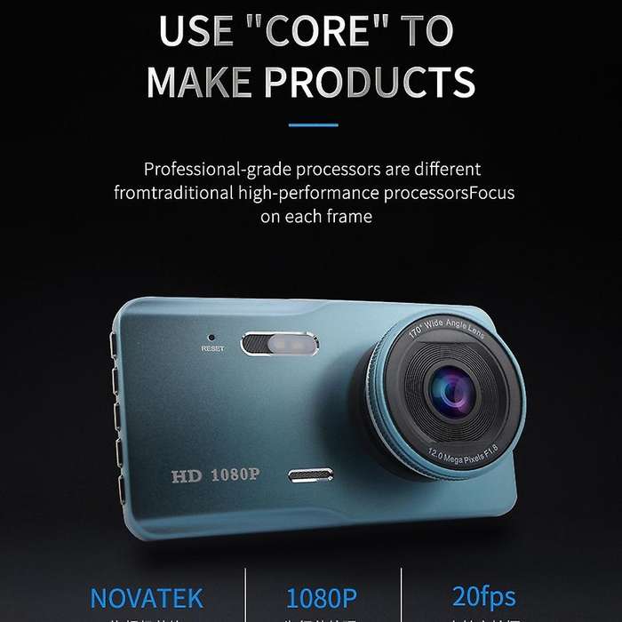Dash Cam Dual Lens Full HD 1080P 4 inch IPS Car DVR Front+Rear Night Vision Video Recorder G-Sensor