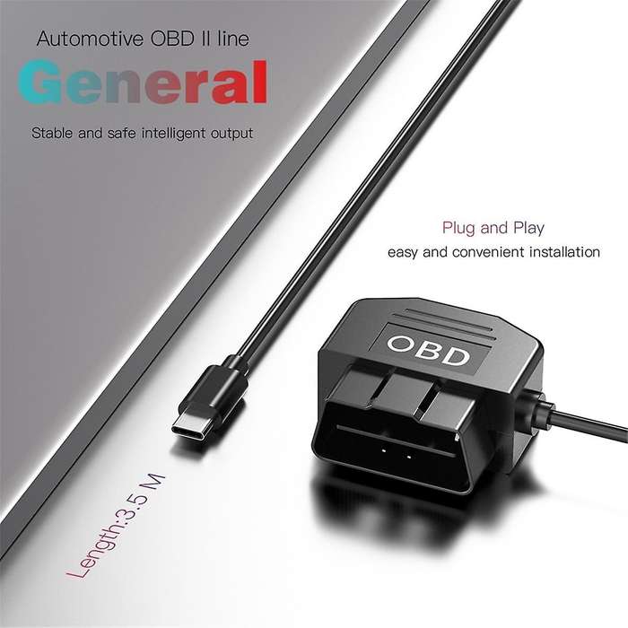 Dash Cam OBD Hardwire Kit, Dash Camera USB Type C Hardwire Kit with OBD Power Cable for Dashcam 12-2