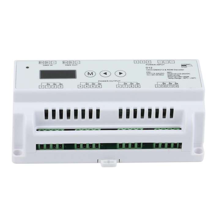 DC5V-36V Input 12 Channels CV DMX512 Decoder,5Ax12CH Output with Display for Setting DMX Address for