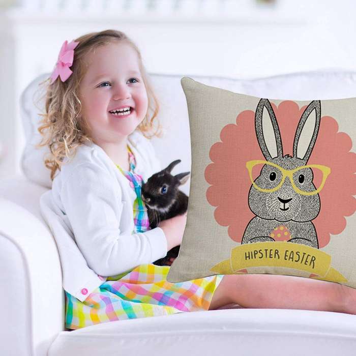 Decor Pillow Covers 18X18Inches Cushion Cover Easter Bunny Throw Pillowcase Decoration Sofa Living R