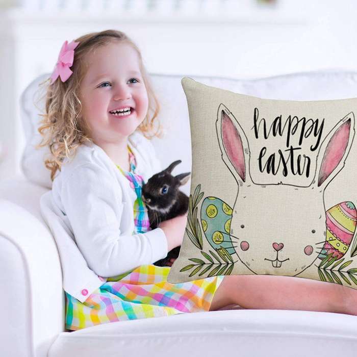 Decor Pillowcase Happy Easter Bunny Sofa Cushion Cover Decoration Home Eggs Easter Linen Pillow Case