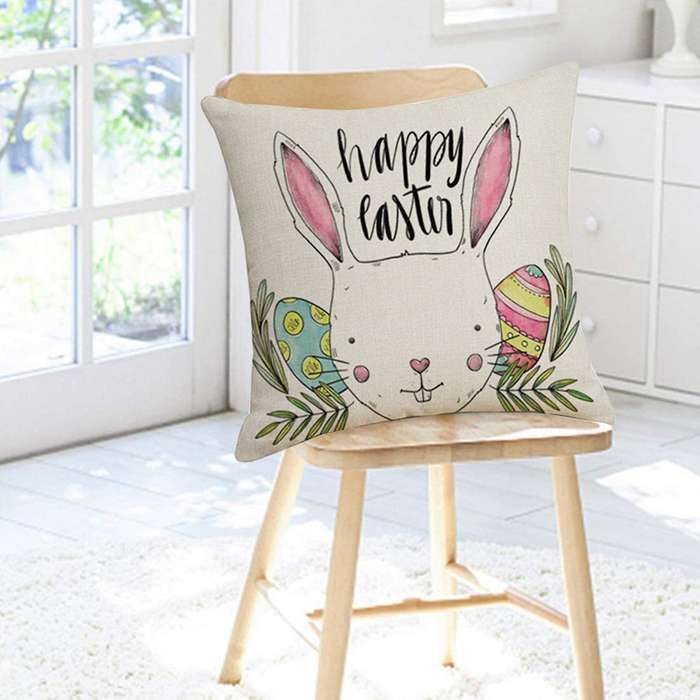 Decor Pillowcase Happy Easter Bunny Sofa Cushion Cover Decoration Home Eggs Easter Linen Pillow Case