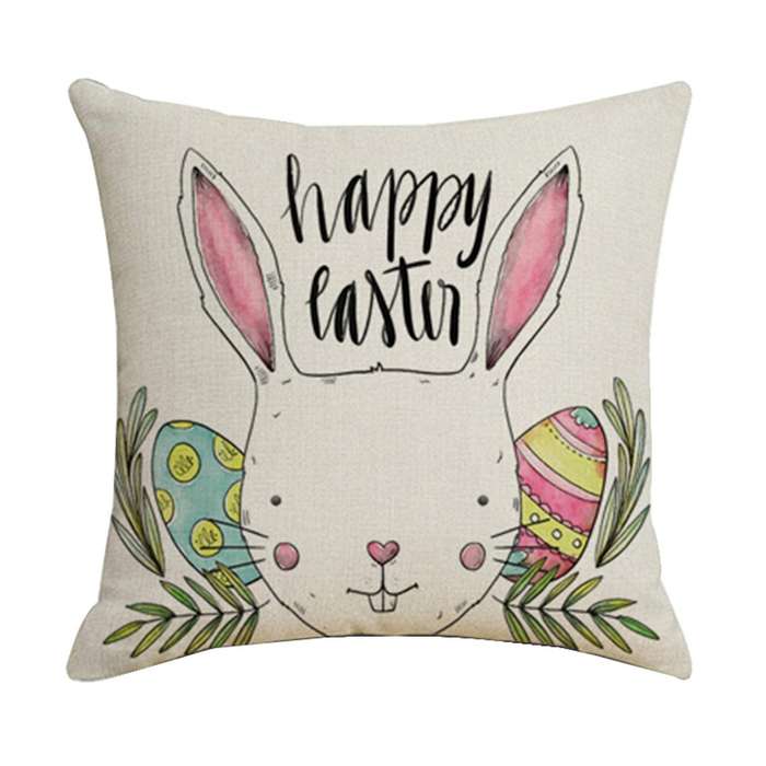 Decor Pillowcase Happy Easter Bunny Sofa Cushion Cover Decoration Home Eggs Easter Linen Pillow Case
