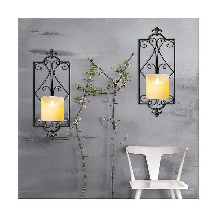 Decorative Black Scrolled Ivy Metal Tea Light Candle Holder Hanging Wall Sconce