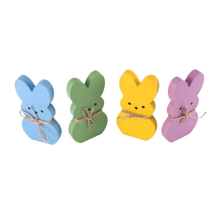 Decor, 4 Peep Tiered Tray Sign Set Centerpieces Wooden Spring Rabbit Shaped Table Decorations