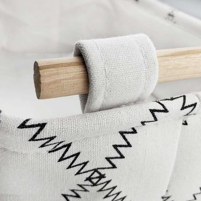 Decorative Storage Basket Bins - Foldable Fabric Gift Baskets Empty with Wooden Handles White Rectan
