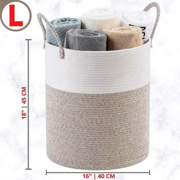 Decorative Woven Cotton Rope Basket, Tall Laundry Basket/hamper, Blanket Basket for Living Room