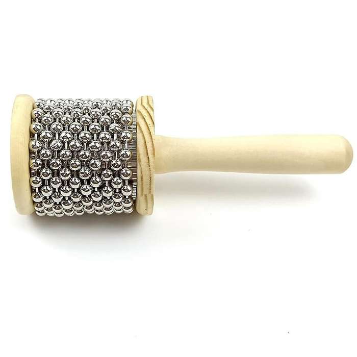 Diameter 11.5cm Wooden Hand Kabasa, Hand-Cranked Percussion Instrument with Metal Beads for Adult B