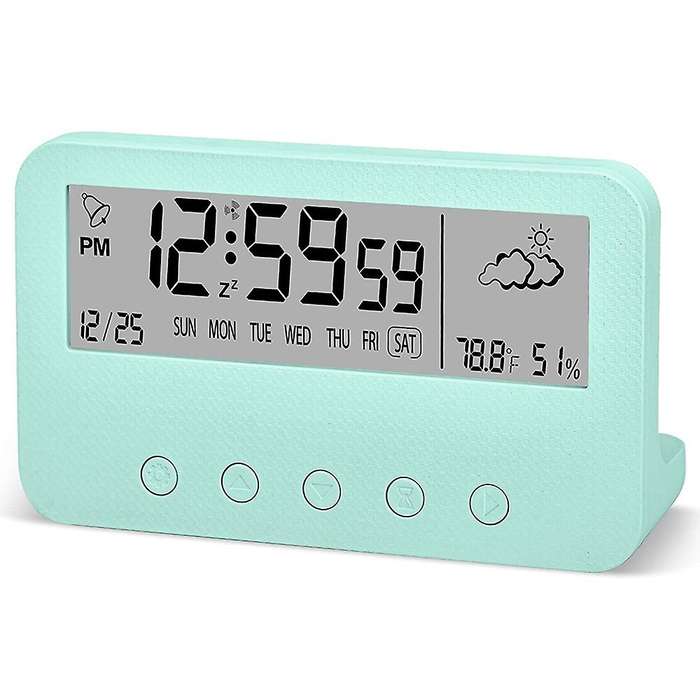Digital Alarm Clock for Bedrooms,Battery Operated Desk Clock,with Countdown,Weather,Night Light,Date