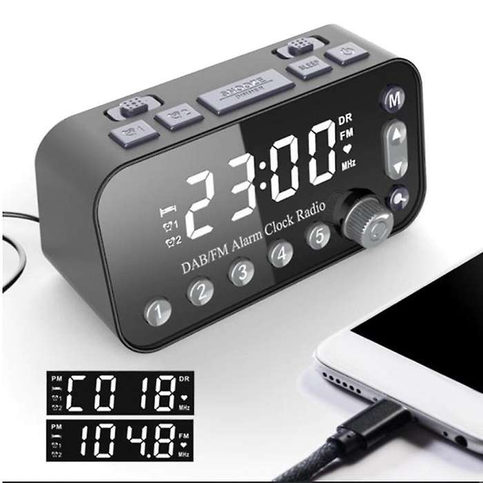Digital Alarm Clock DAB FM Alarm Clock Radio, Dual USB Charging Port LCD Display Backlight Adjustabl