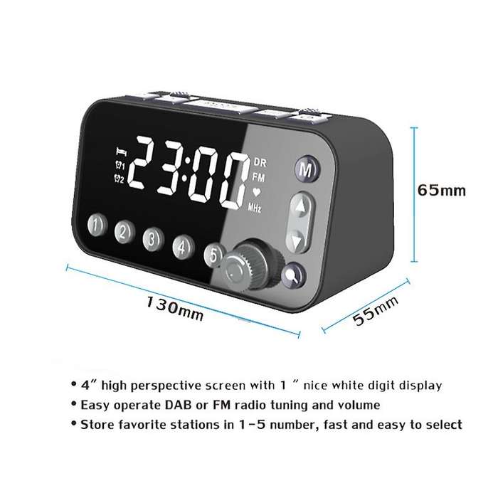 Digital Alarm Clock DAB FM Alarm Clock Radio, Dual USB Charging Port LCD Display Backlight Adjustabl